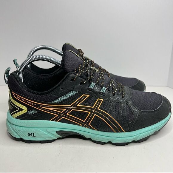 Asics Gel Venture 7 Running Shoes in Black Orange Pop 9 Wide - Picture 5 of 9